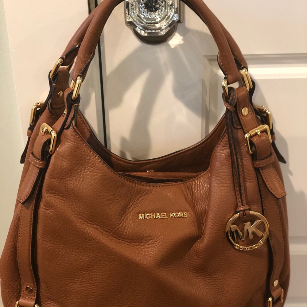 Authentic Michael Kors genuine tan leather bag